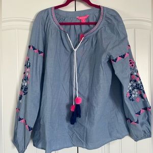 NWT Lilly Pulitzer Keela Top, Bluebell Chambray, size Large